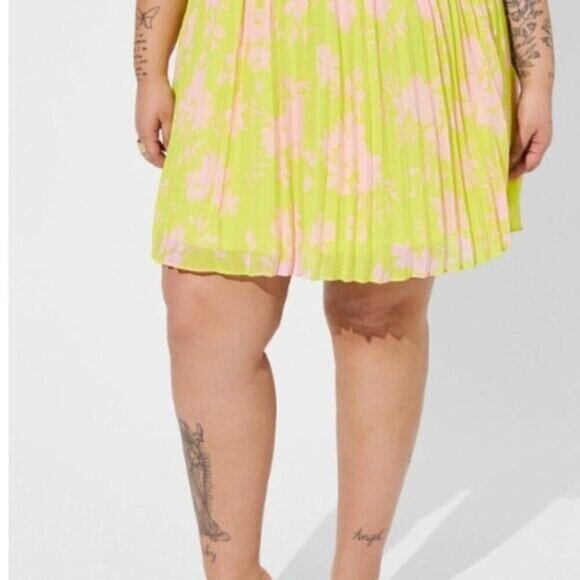 Torrid Skirt Womens US 5X 28 Chiffon Pleated Lined Yellow Pink Floral Flowy Boho - Picture 7 of 13